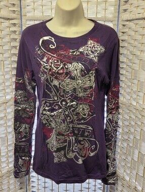 Desiree Purple Graphic Long-Sleeve Slim Fit Top